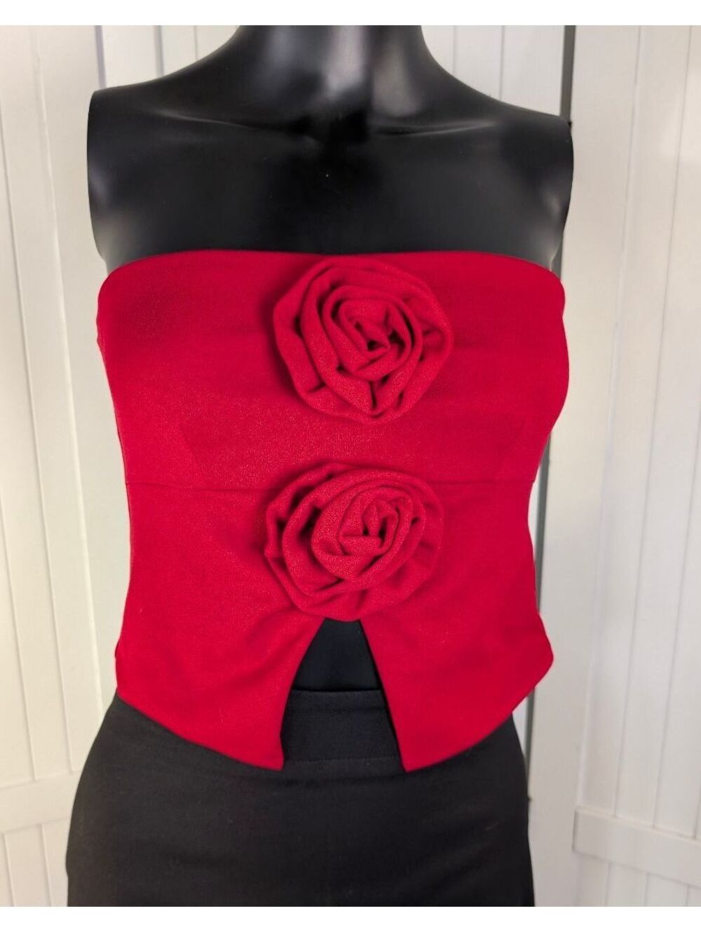 Bershka Red Rosette Bandeau Corset Top Size S NWT Strapless Floral Y2K